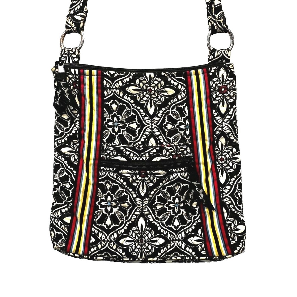 Vera Bradley Night & Day Quilted Cotton Hipster Crossbody Bag Black White Floral